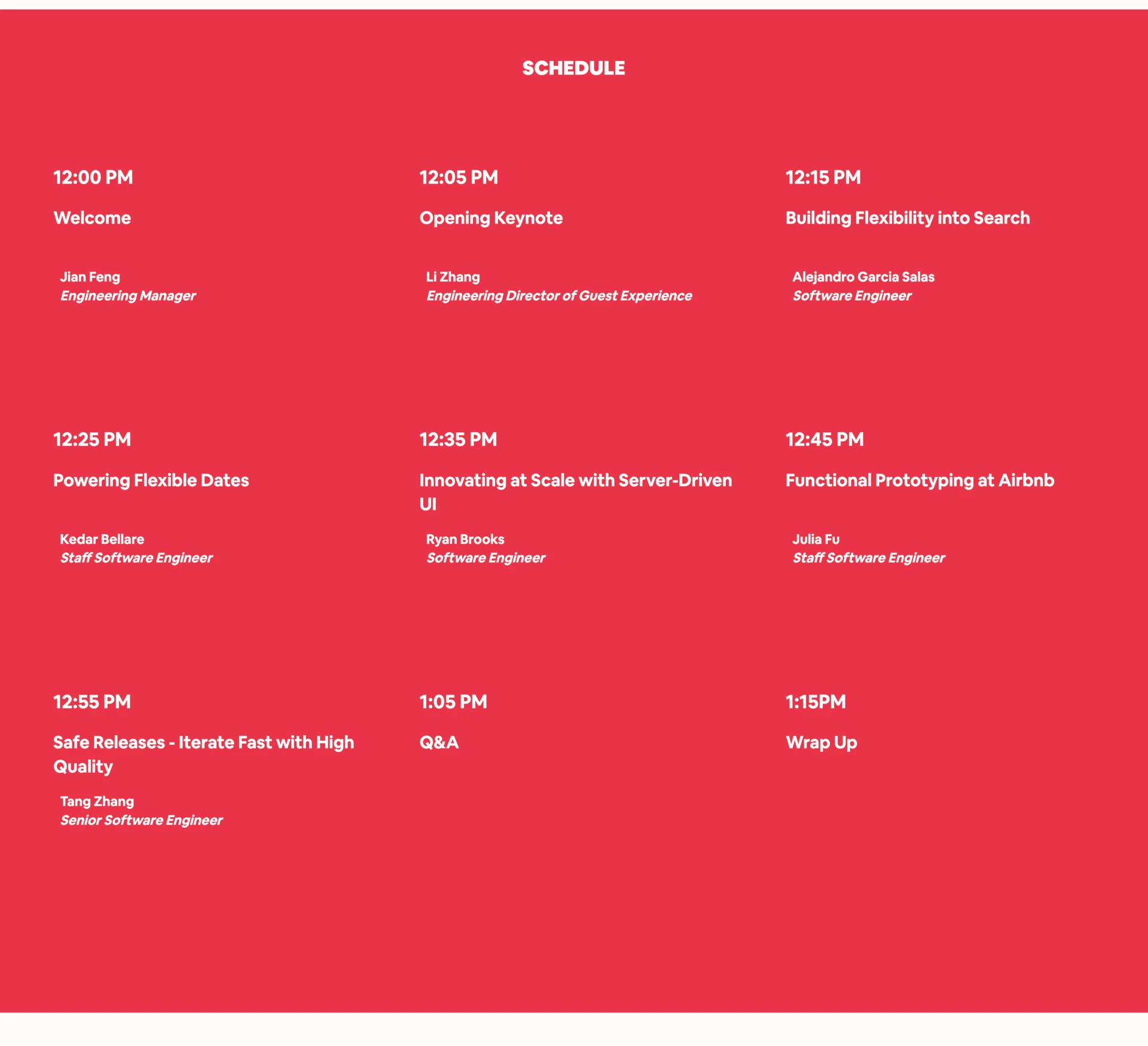 Re-engineering Travel schedule — Alejandro Garcia Salas presenting Building Flexibility into Search at 12:15 PM