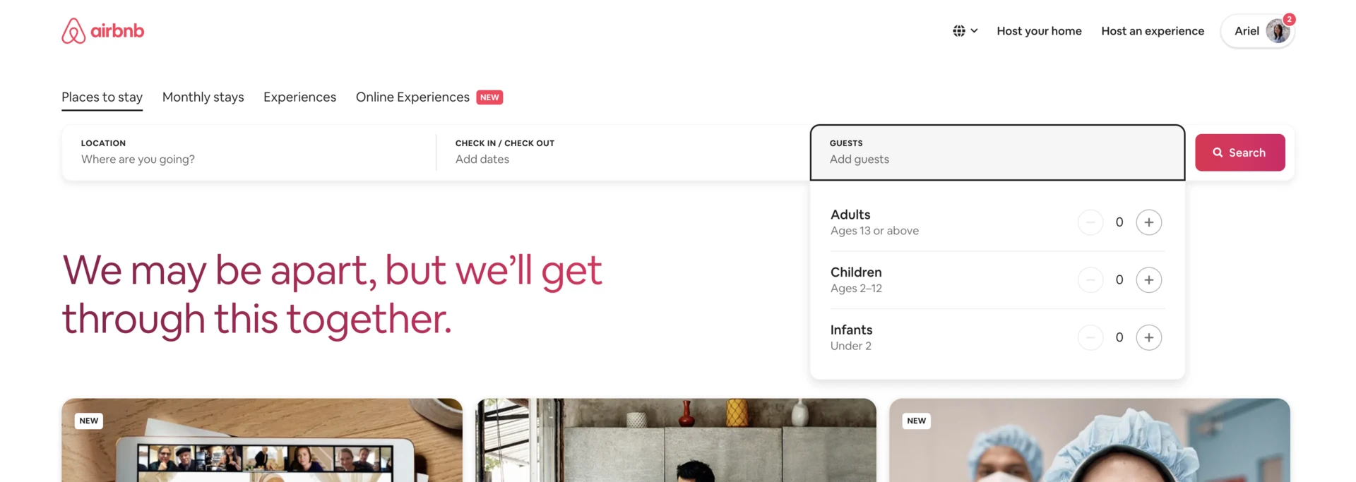 Airbnb 2020 search bar